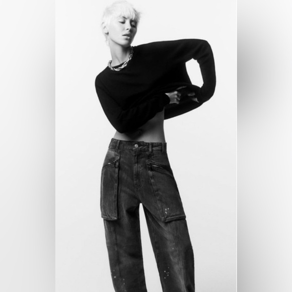 NWT Zara MID-RISE LOOSE FIT ZW COLLECTION THE RELAXED CARGO JEANS in grey size 0 - Picture 9 of 16